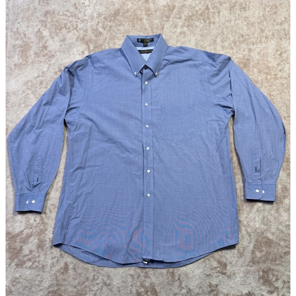 Tommy Hilfiger TLC The Lifetime Collar Men's Button Up Sz 16 1/2 34-35 | Blue